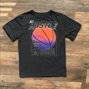 Kids Graphic Tee - Black with Orange and Purple Basketball Design